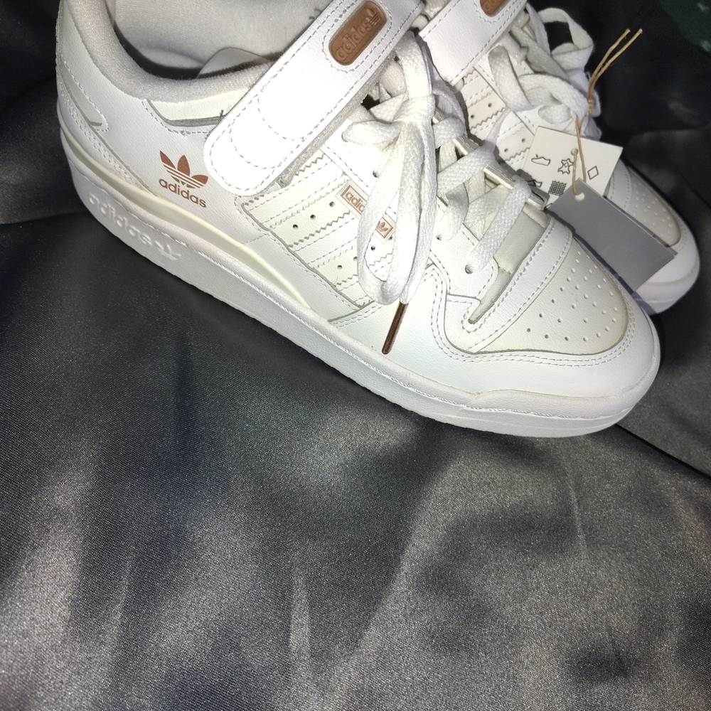 Adidas White Sneakers with Brown Accents